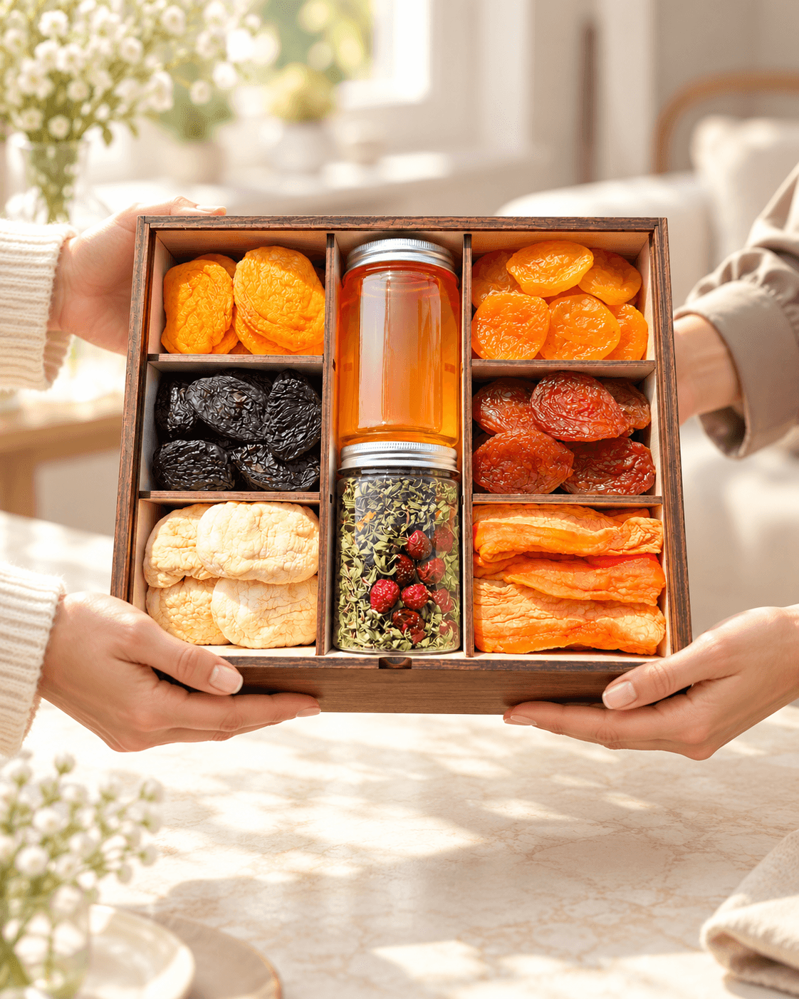 Premium Gift Set with Armenian Dried Fruits, Pure Honey and Herbal Tea photo 2
